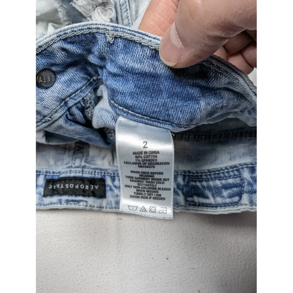Aeropostale‎ High Waisted Shorty Shorts Size 2 Distressed Denim Acid Wash Booty